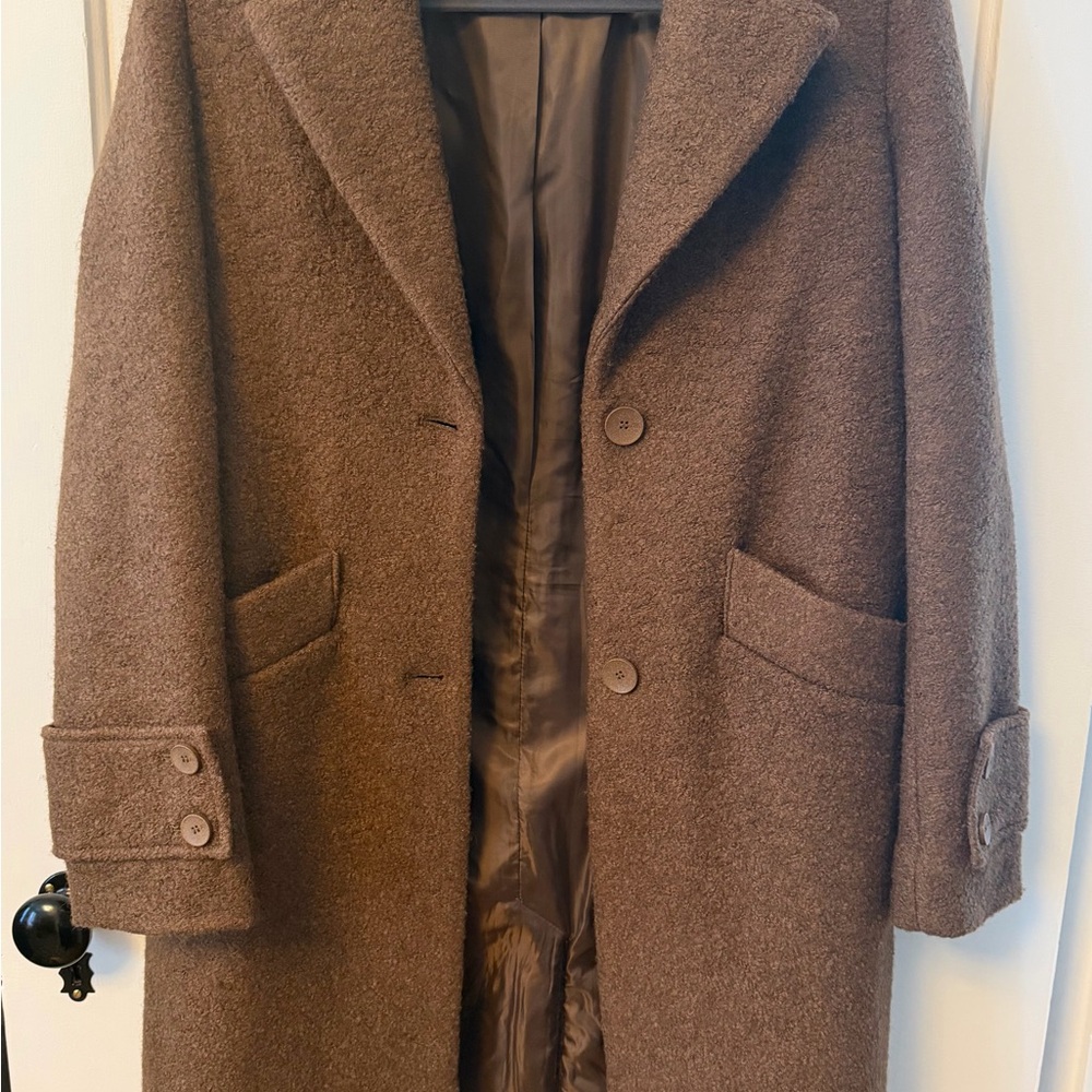 Andrew Marc Brown Wool Trench Coat